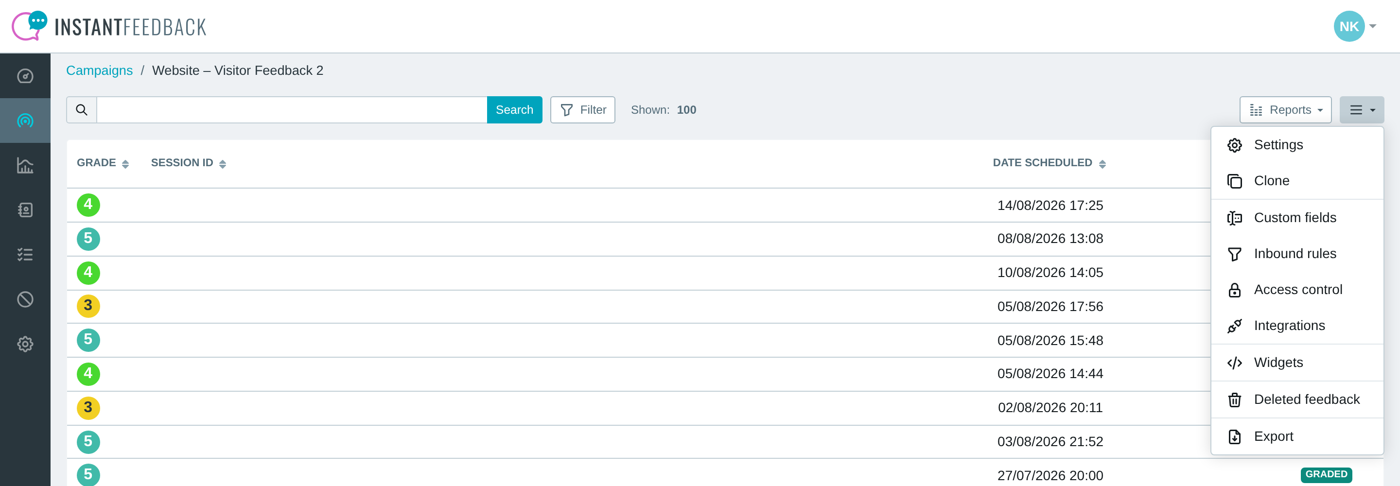 The campaign menu with the Widgets entry