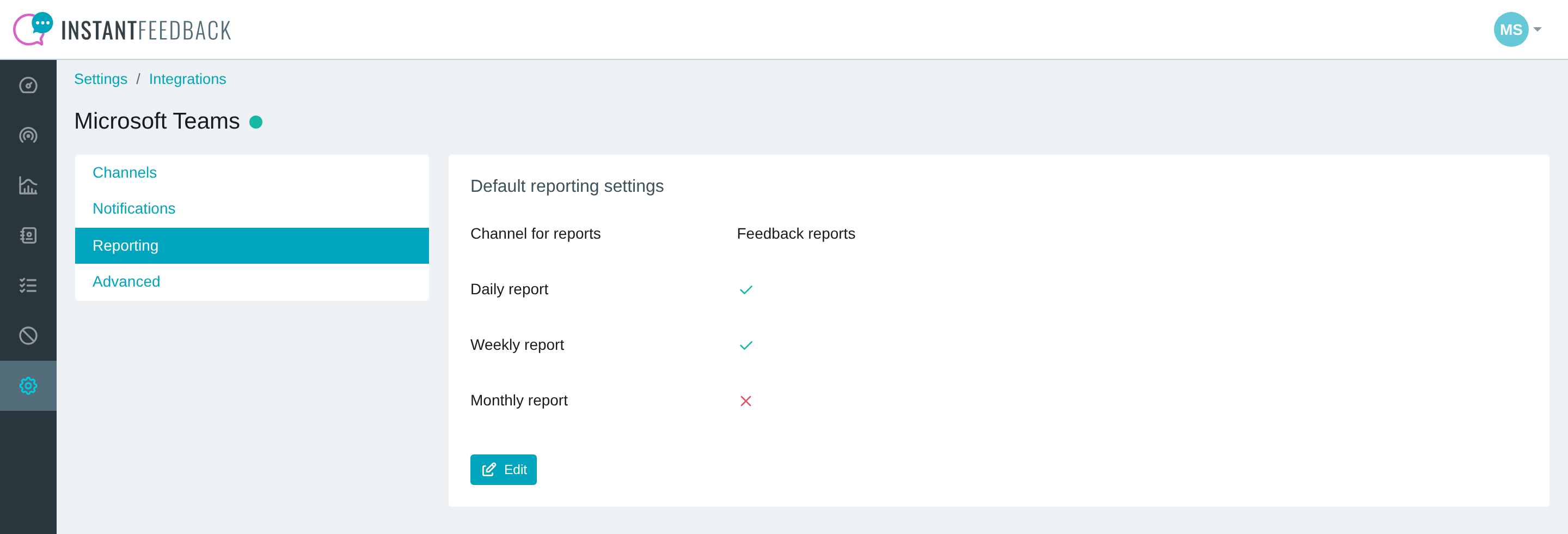 The Reporting tab
