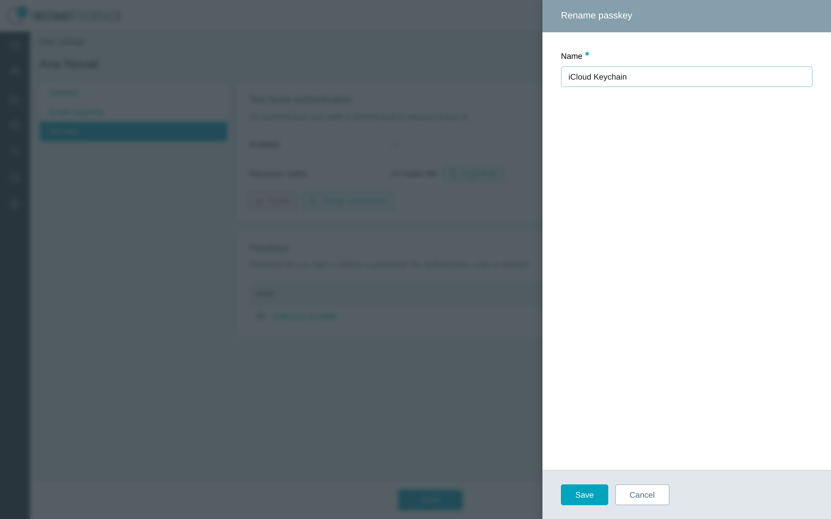 The Rename passkey dialog