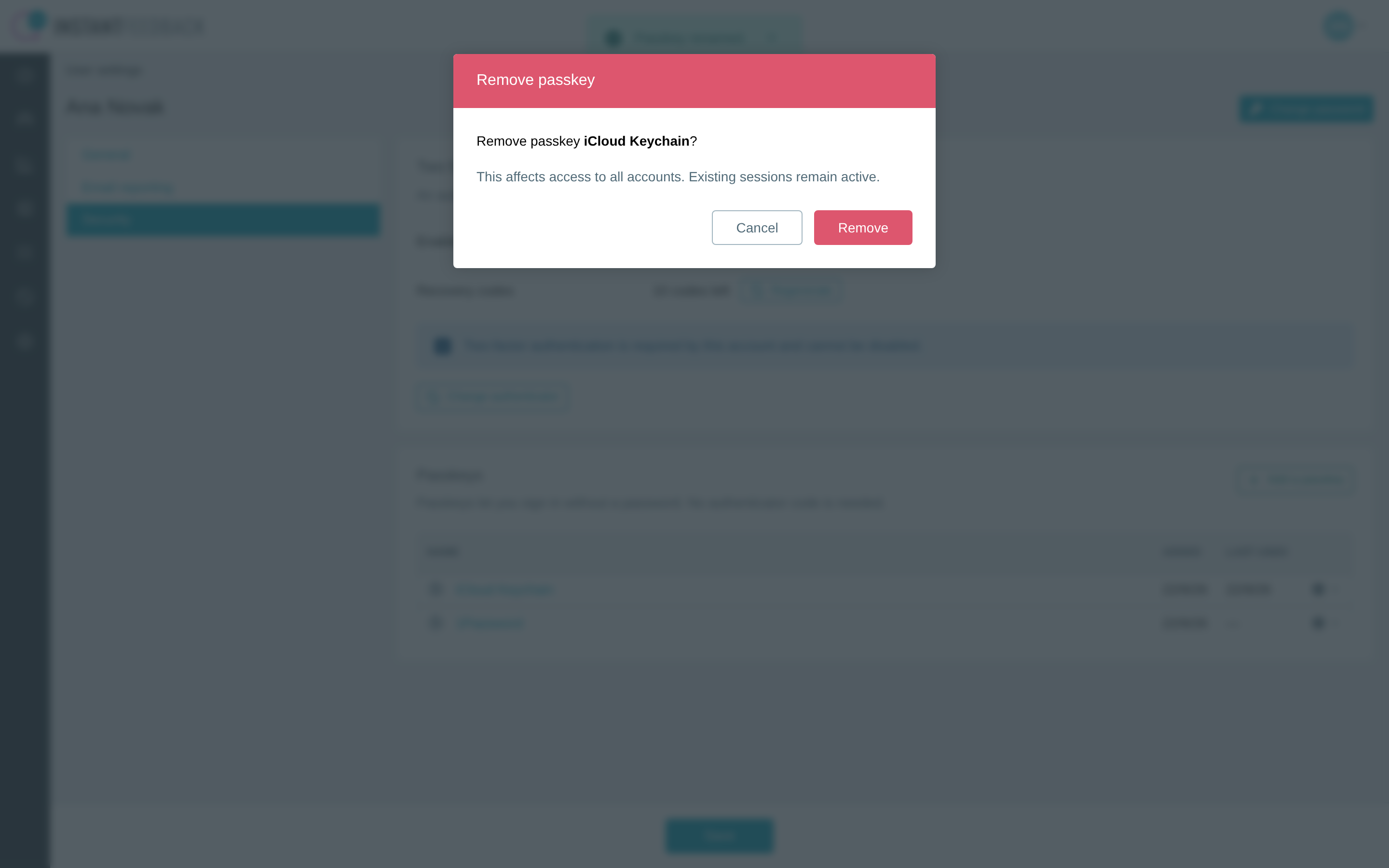 The Remove passkey confirmation
