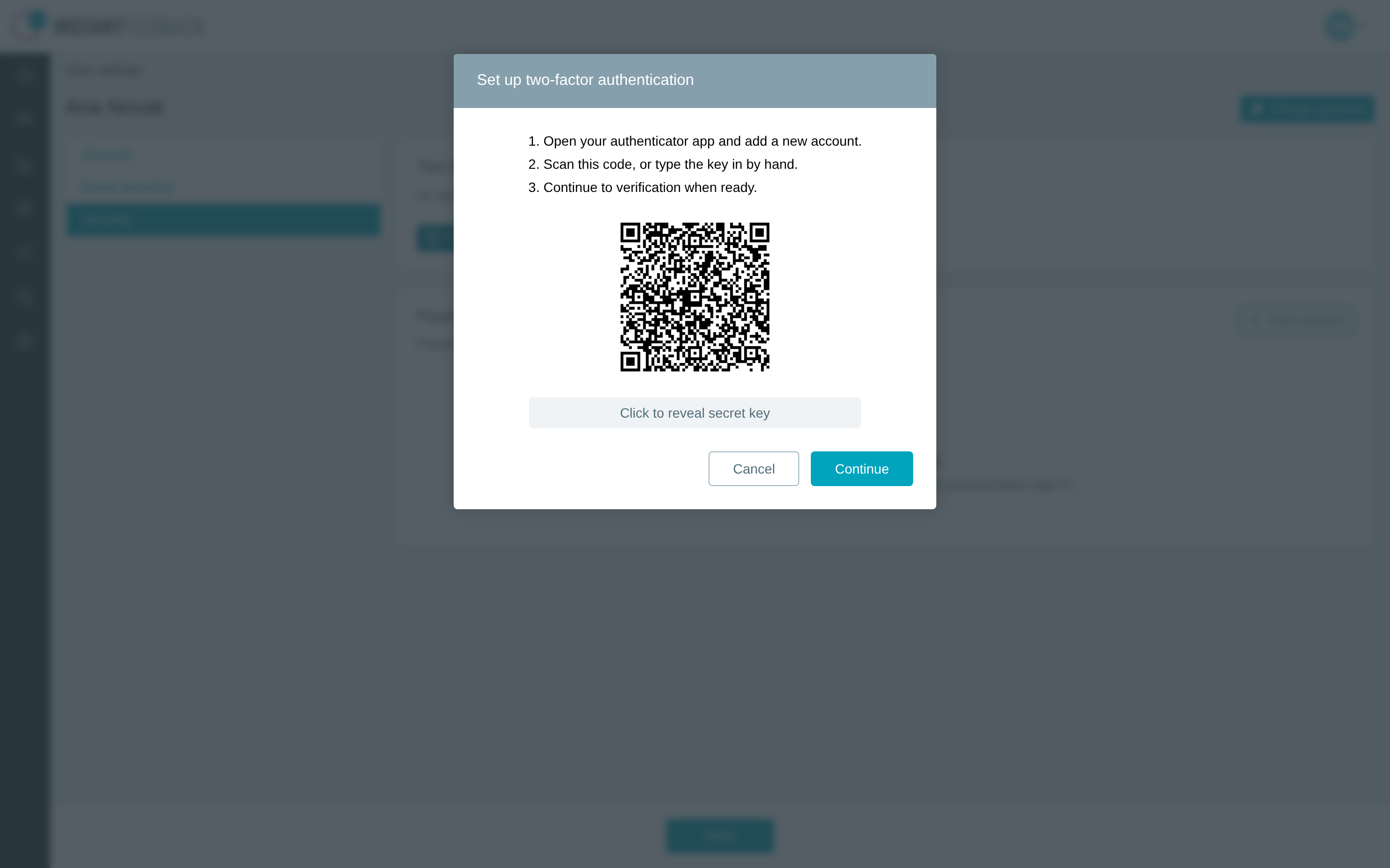 The Set up two-factor authentication dialog with a QR code
