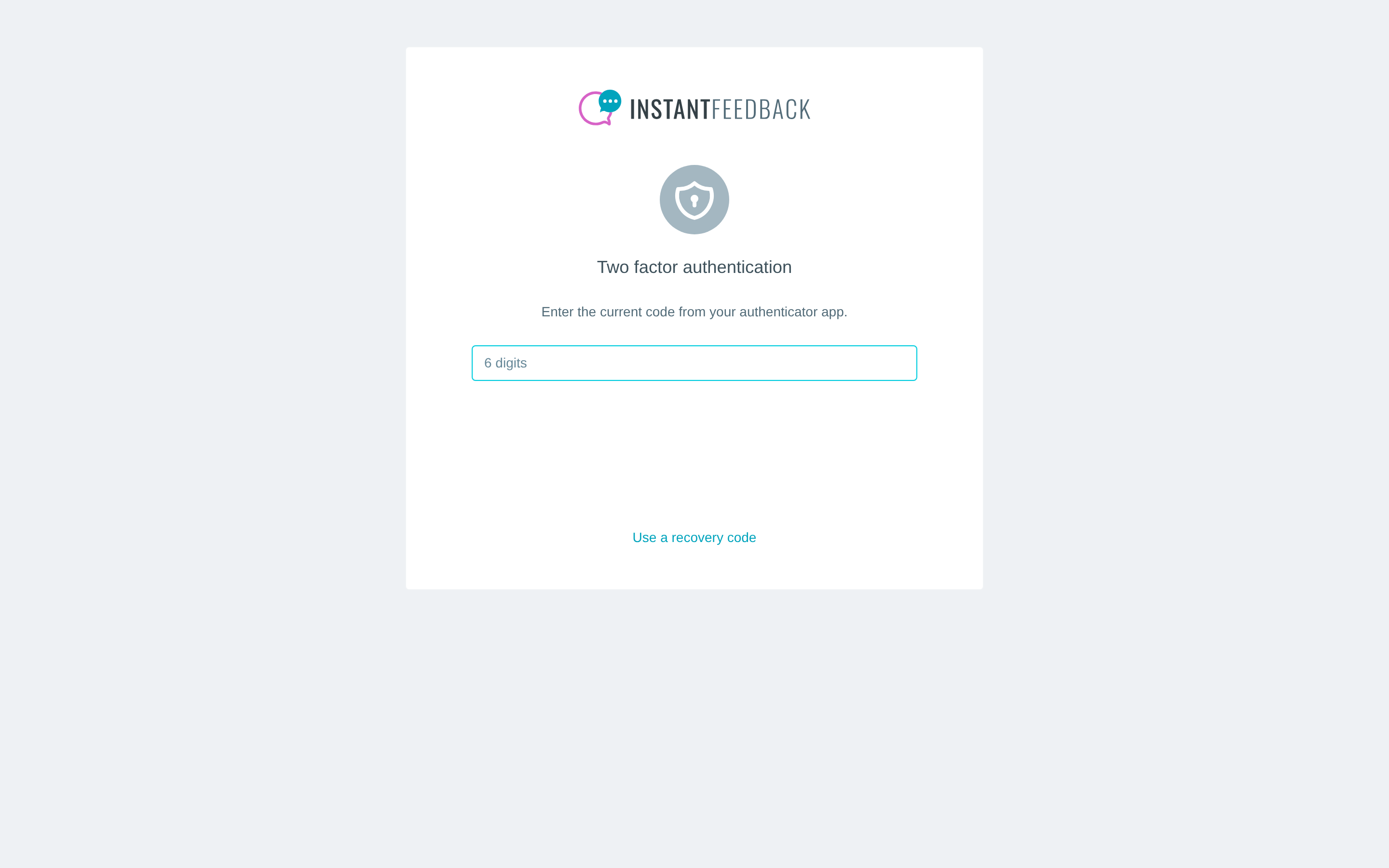 The Two factor authentication page asking for a code