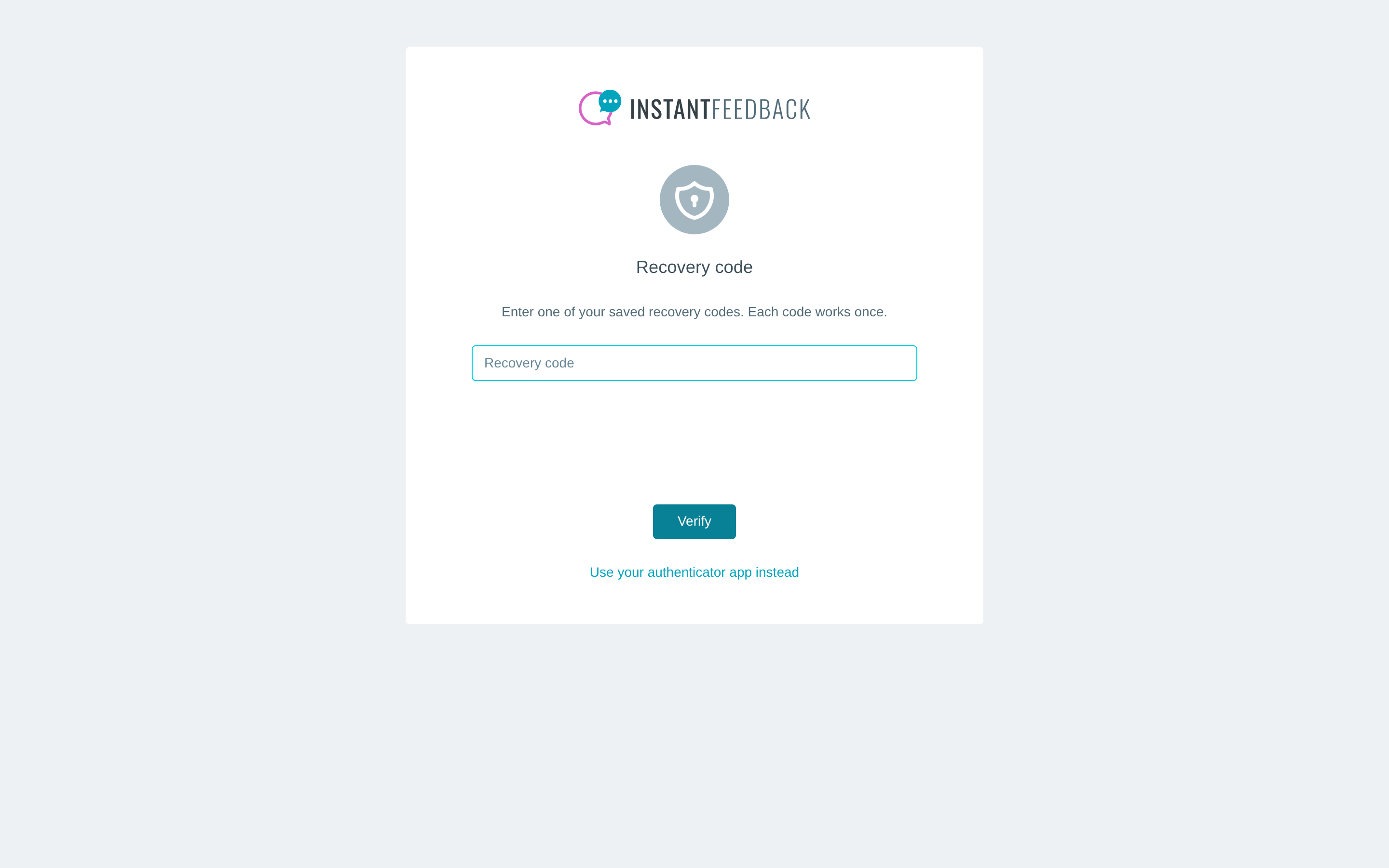 The Recovery code page